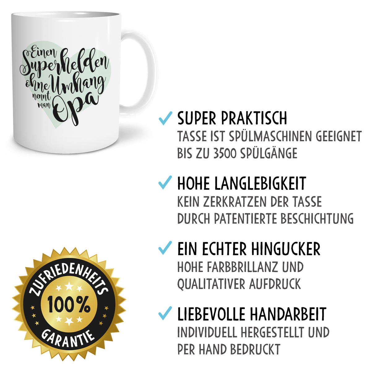 Auf diesem Bild ist folgendes zu sehen: Tasse Superheld Opa als Geschenke Geschenkideen zu Geburtstag Danksagung   von OWLBOOK