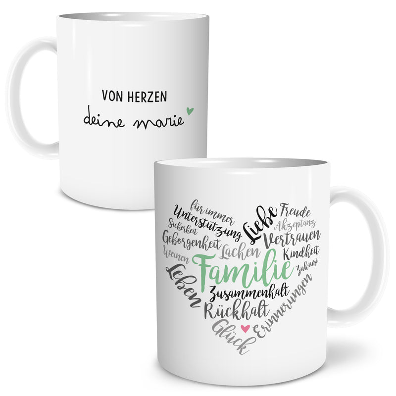 Auf diesem Bild ist folgendes zu sehen: Tasse Familie Herz als Geschenke Geschenkideen zu Geburtstag Danksagung  Weihnachten von OWLBOOK