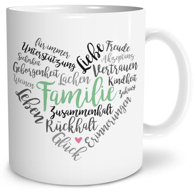 Auf diesem Bild ist folgendes zu sehen: Tasse Familie Herz als Geschenke Geschenkideen zu Geburtstag   Muttertag von OWLBOOK
