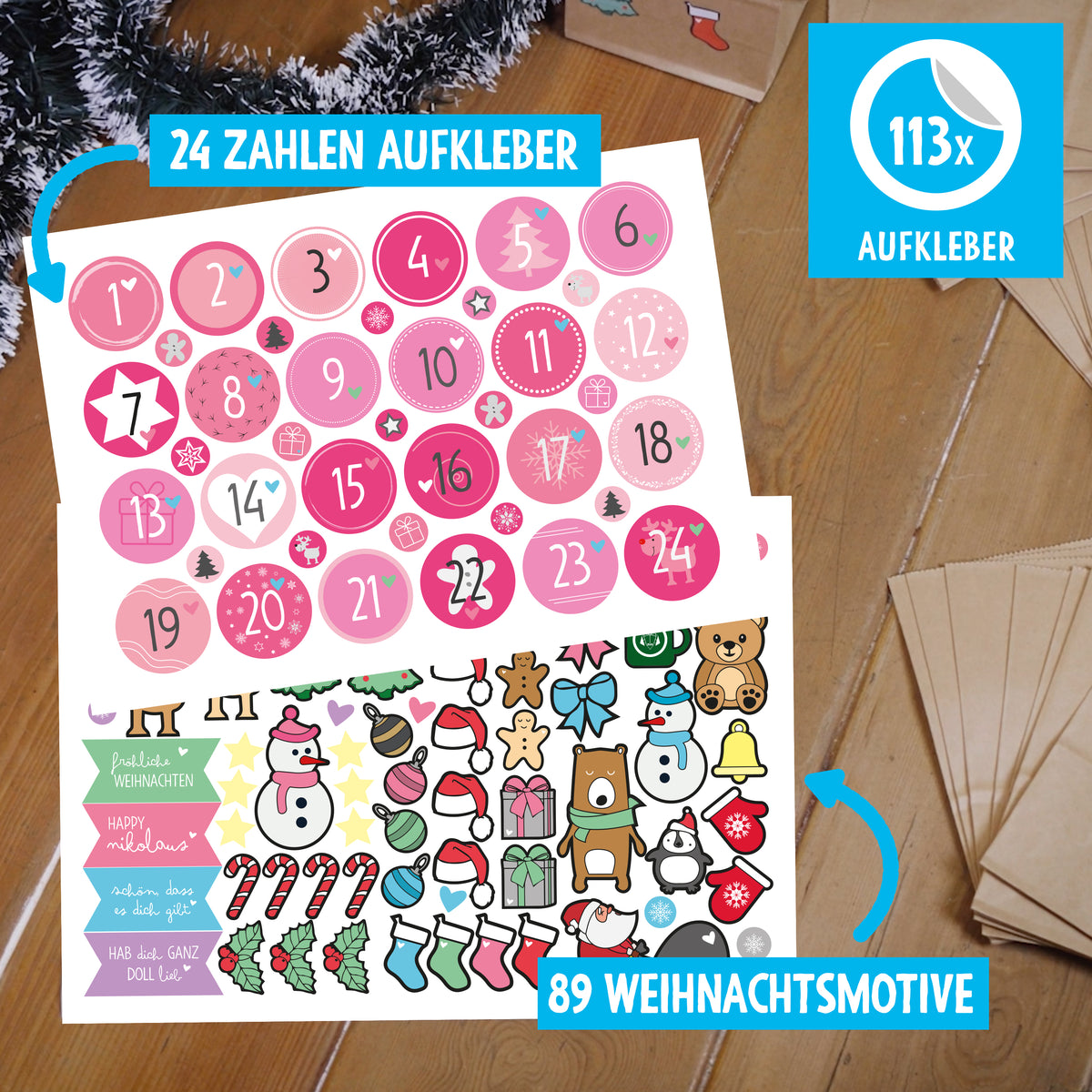 Adventskalender zum Befüllen Rosa Zahlen