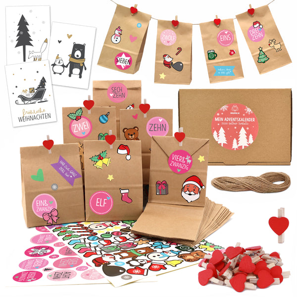 Adventskalender zum Befüllen Rosa Wort-Zahlen
