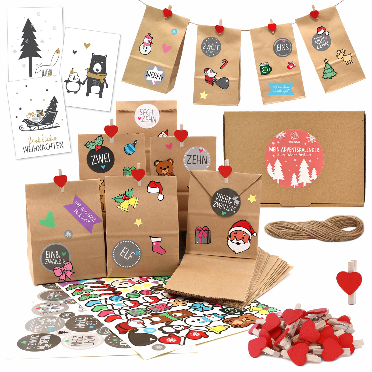 Adventskalender zum Befüllen Graue Wort-Zahlen