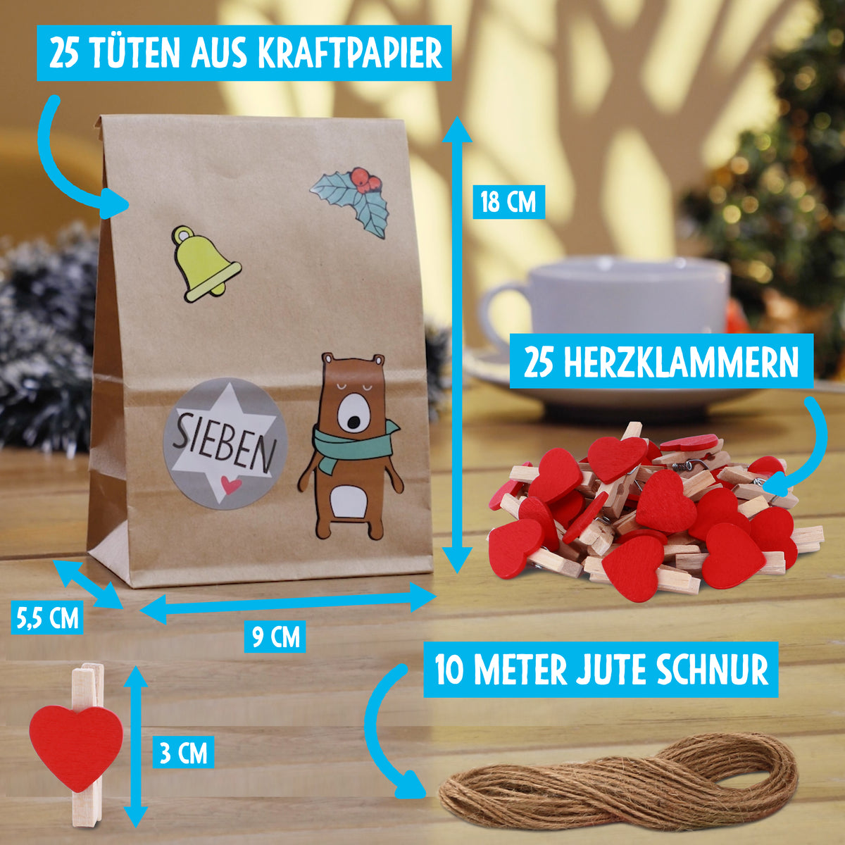 Adventskalender zum Befüllen Graue Wort-Zahlen