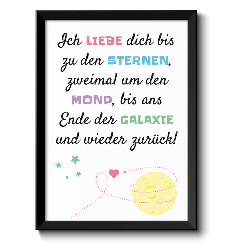 Auf diesem Bild ist folgendes zu sehen: Bild Liebe um den Mond als Geschenke Geschenkideen zu Geburtstag Jahrestag Hochzeitstag Weihnachten von OWLBOOK