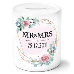  Mr & Mrs Blumen rosa mit Datum personalisiert