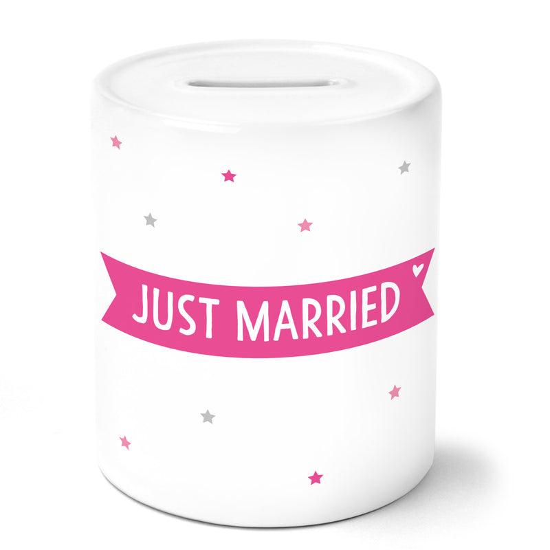 Auf diesem Bild ist folgendes zu sehen: Spardose Just Married als Geschenke Geschenkideen zu Hochzeit   Weihnachten von OWLBOOK