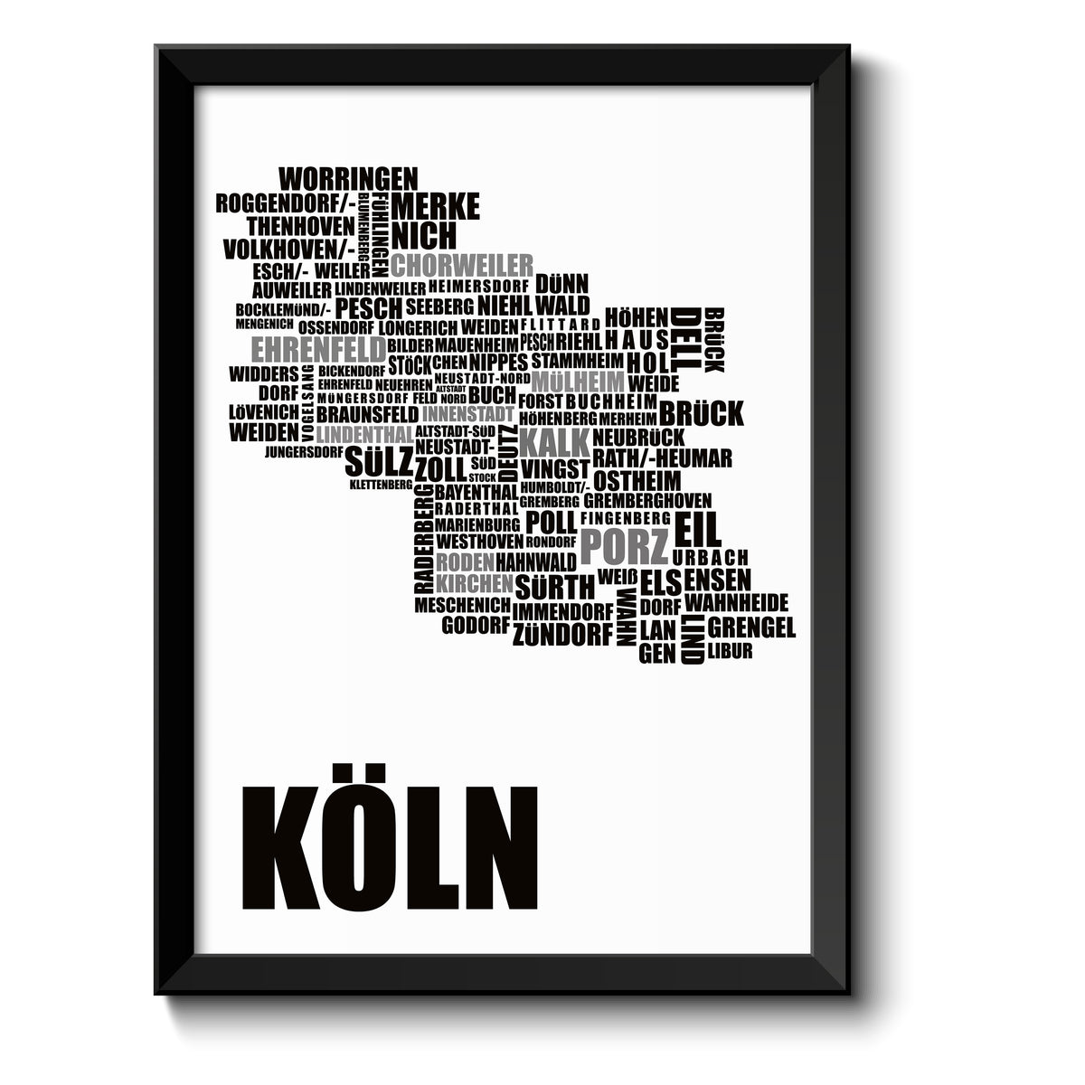 Auf diesem Bild ist folgendes zu sehen: Bild Köln Karte mit Stadtbezirke als Geschenke Geschenkideen zu Geburtstag Reise  Weihnachten von OWLBOOK
