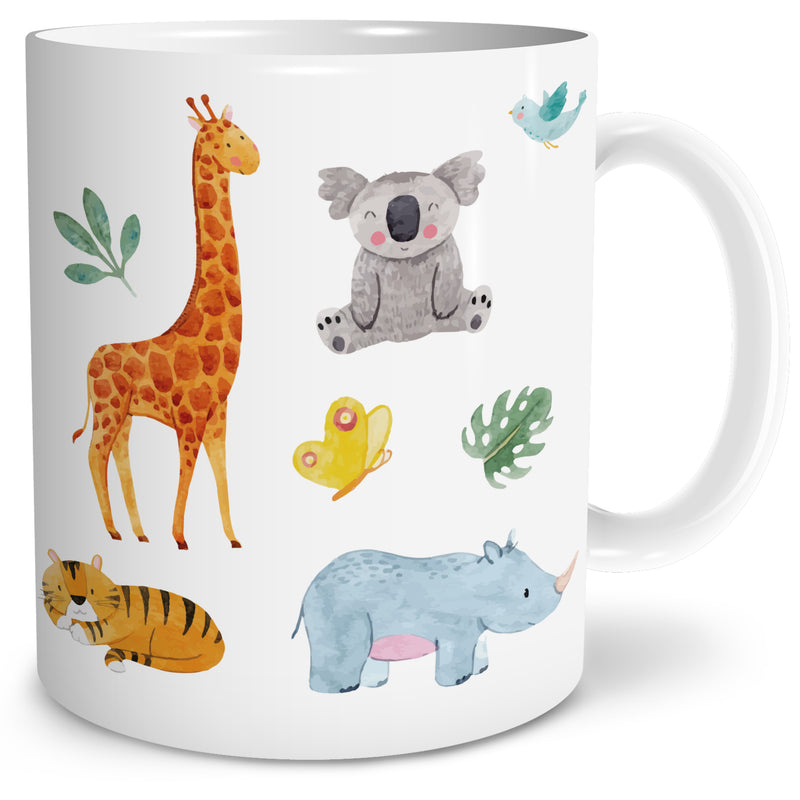 Auf diesem Bild ist folgendes zu sehen: Tasse Safari Tiere als Geschenke Geschenkideen zu Geburtstag Ostern Taufe von OWLBOOK