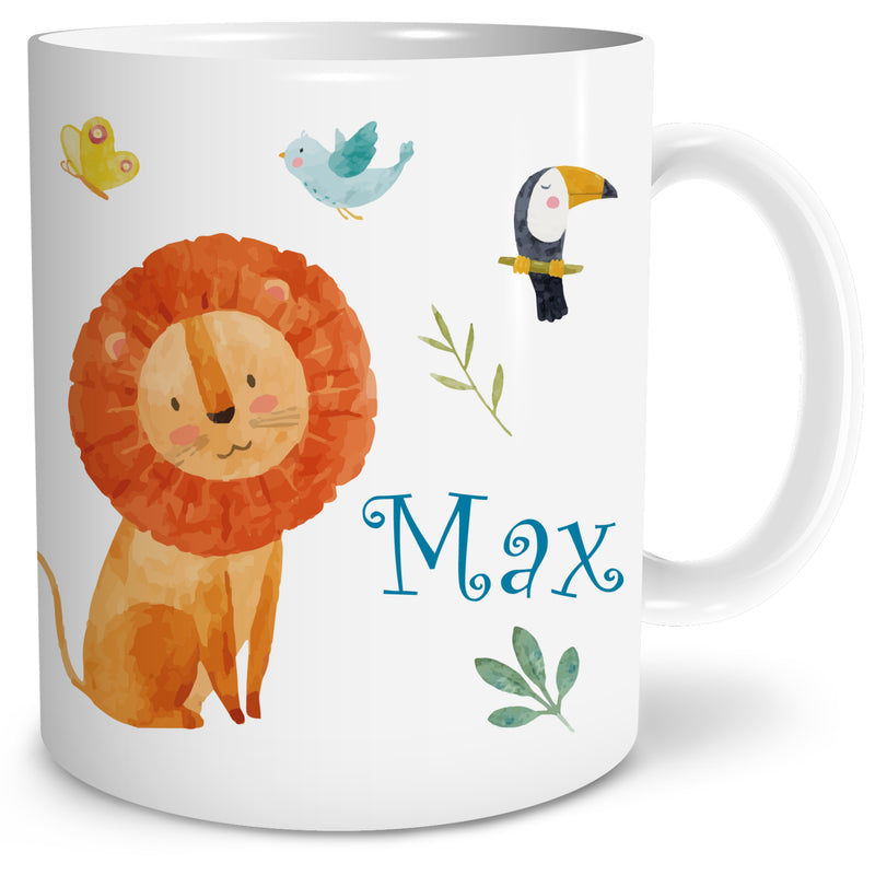 Auf diesem Bild ist folgendes zu sehen: Tasse Safari Löwe als Geschenke Geschenkideen zu Geburtstag Taufe Ostern Schulanfang von OWLBOOK