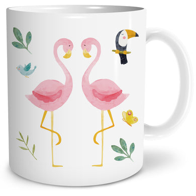 Auf diesem Bild ist folgendes zu sehen: Tasse Safari Flamingo als Geschenke Geschenkideen zu Geburtstag Ostern Taufe von OWLBOOK