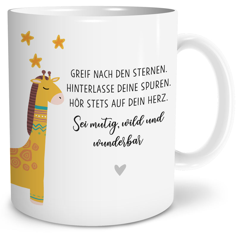 Auf diesem Bild ist folgendes zu sehen: Tasse Boho Giraffe als Geschenke Geschenkideen zu Geburtstag Ostern Taufe von OWLBOOK
