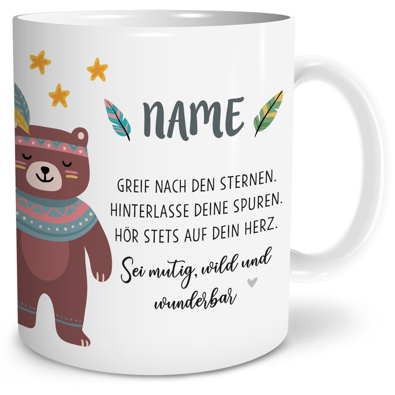 Auf diesem Bild ist folgendes zu sehen: Tasse Boho Bär als Geschenke Geschenkideen zu Geburtstag Taufe Ostern Schulanfang von OWLBOOK