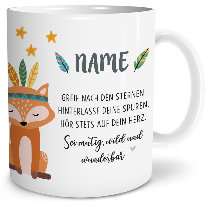 Auf diesem Bild ist folgendes zu sehen: Tasse Boho Fuchs als Geschenke Geschenkideen zu Geburtstag Taufe Ostern Schulanfang von OWLBOOK