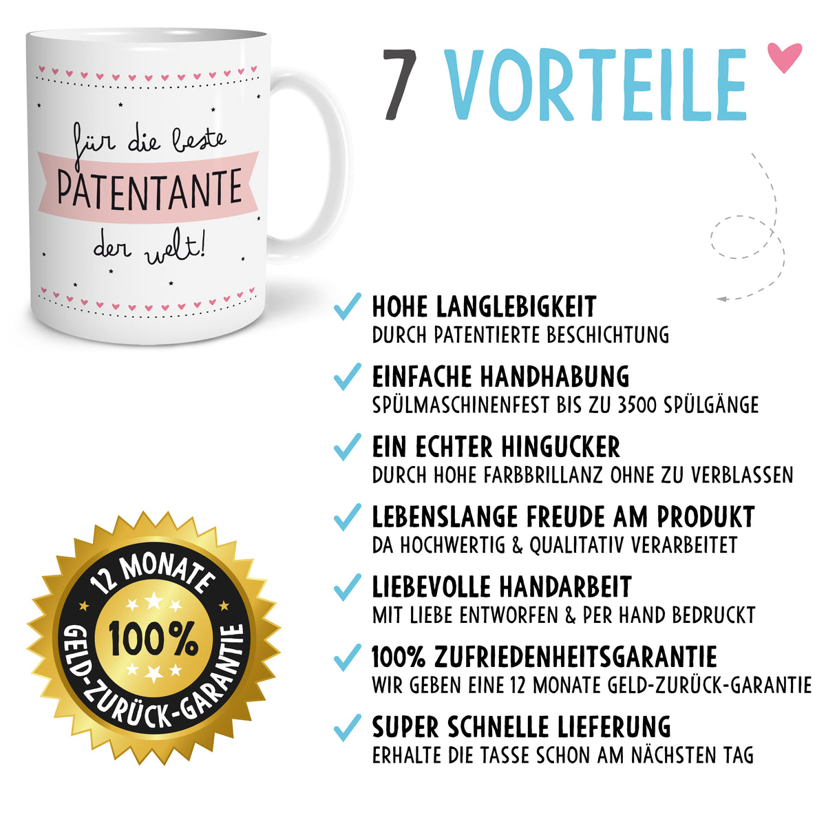 Auf diesem Bild ist folgendes zu sehen: Tasse Beste Patentante als Geschenke Geschenkideen zu Geburtstag    von OWLBOOK