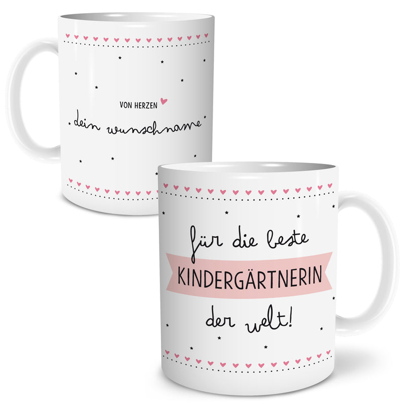 Auf diesem Bild ist folgendes zu sehen: Tasse Beste Kindergärtnerin als Geschenke Geschenkideen zu Jubiläum  Geburtstag  von OWLBOOK