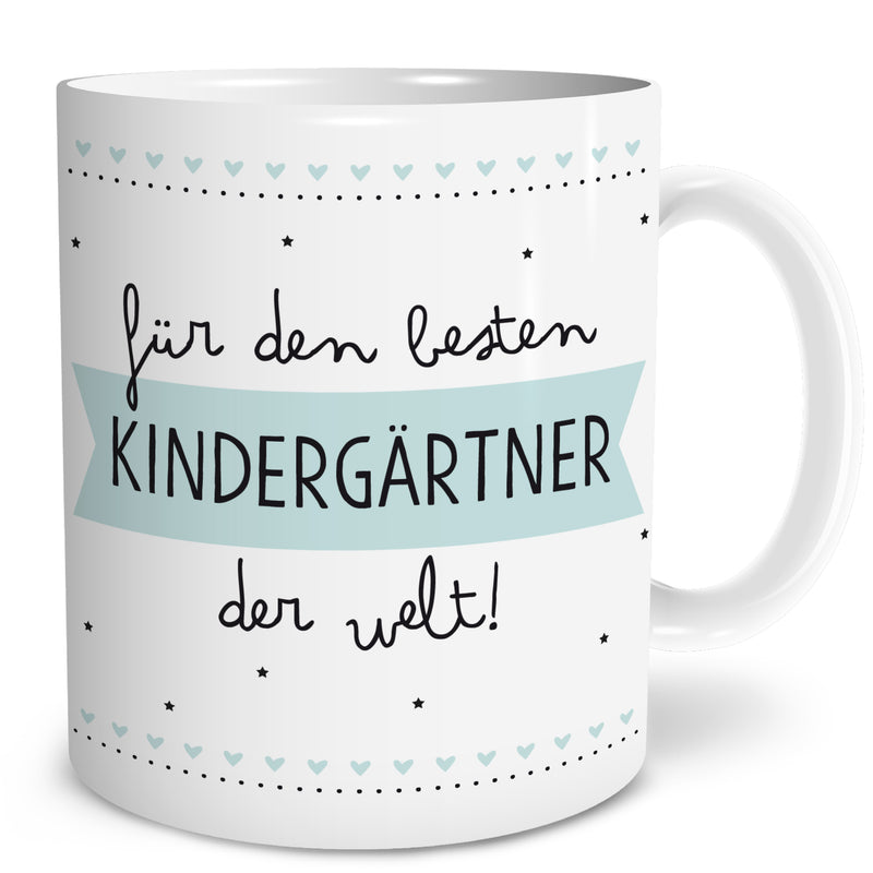 Auf diesem Bild ist folgendes zu sehen: Tasse Bester Kindergärtner als Geschenke Geschenkideen zu Jubiläum  Geburtstag  von OWLBOOK