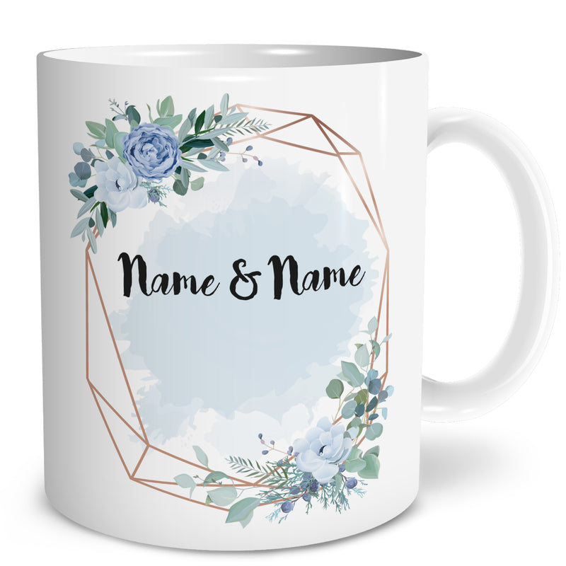 Auf diesem Bild ist folgendes zu sehen: Tasse Rosenkranz Blau 2 Namen als Geschenke Geschenkideen zu Geburtstag   Weihnachten von OWLBOOK