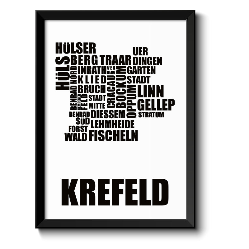 Auf diesem Bild ist folgendes zu sehen: Bild Krefeld Karte mit Stadtbezirke als Geschenke Geschenkideen zu Geburtstag Reise  Weihnachten von OWLBOOK